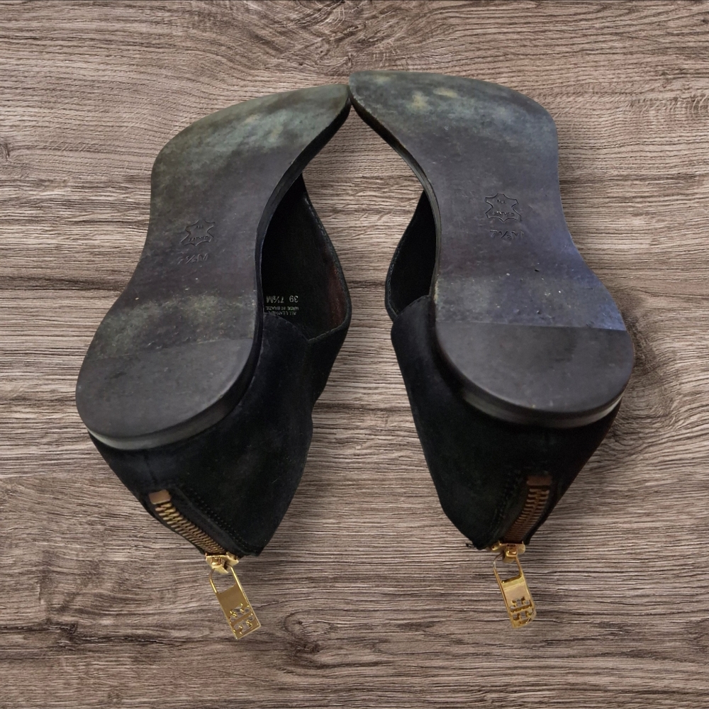 Tory Burch Black Leather Gladiator Heel Zipper Flat Thong Sandals Women Size 7.5 - Picture 14 of 16